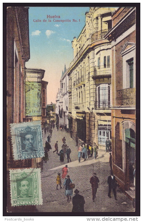 HUELVA / ANDALUCIA / ESPAGNE / ESPANA. Calle De La Concepcion Nº 1. Tiendas Anumado. Old Postcard - Huelva