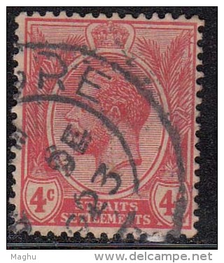 Straits Settlements Used 1921, 4c Carmine-red, Wmk Script CA, King George V, Malaya, Malaysia - Straits Settlements