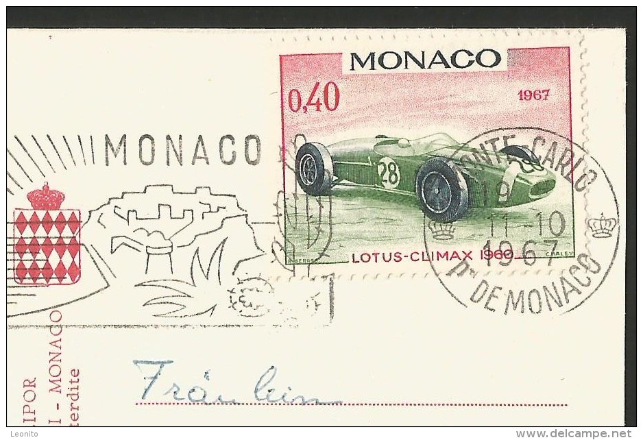 MONACO Le Palais Illuminée Stamp Voiture Lotus Climax 1967 - Palais Princier