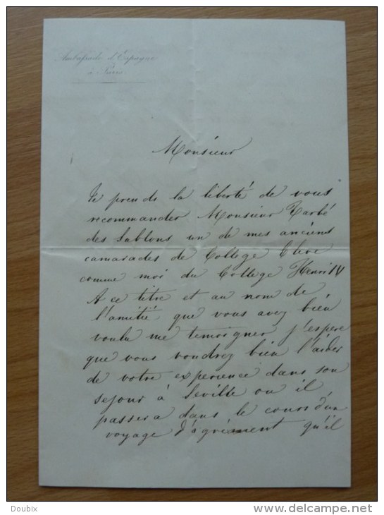 PRINCE Manuel Carlos Luis De GODOY DI BASSANO (1835-1896) - Secrétaire Ambassade - Autographe - Autres & Non Classés