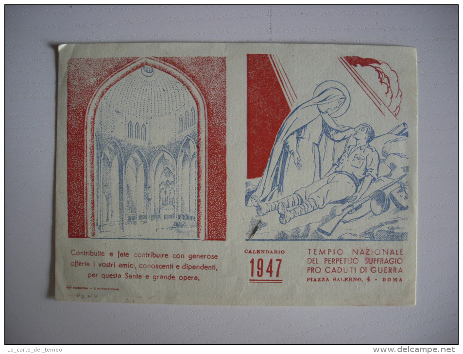 Calendarietto/calendario 1947 "Tempio Nazionale Del Perpetuo Suffragio Pro Caduti Di Guerra" ROMA - Grand Format : 1941-60
