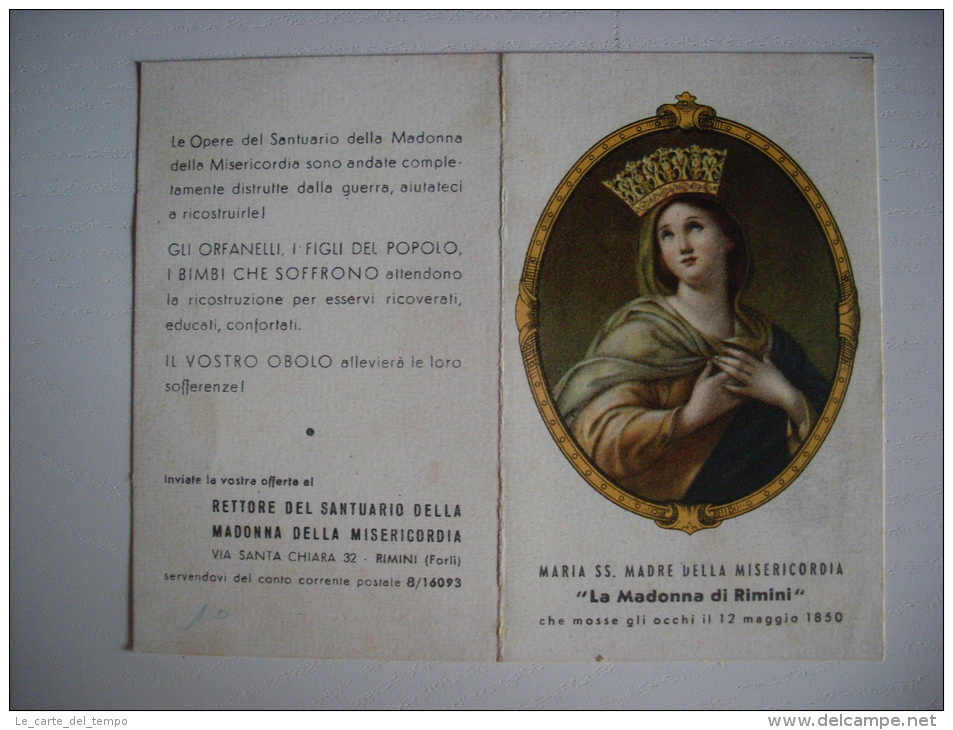 Calendarietto/calendario 1948 "La Madonna Di Rimini" Santuario Madonna Della Misericordia. Donazioni - Big : 1941-60