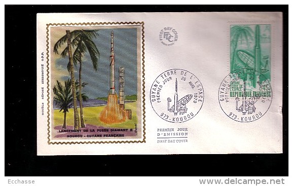 Enveloppe Premier Jour 1er FDC Guyane Terre De L'espace 1970 Kourou Fusée Diamant - 1970-1979