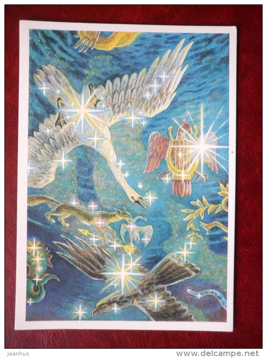 Cygnus - Lyra - Aquila - Constellations - Swan - Eagle - Stars - Night Sky - 1990 - Russia USSR - Unused - Astronomia