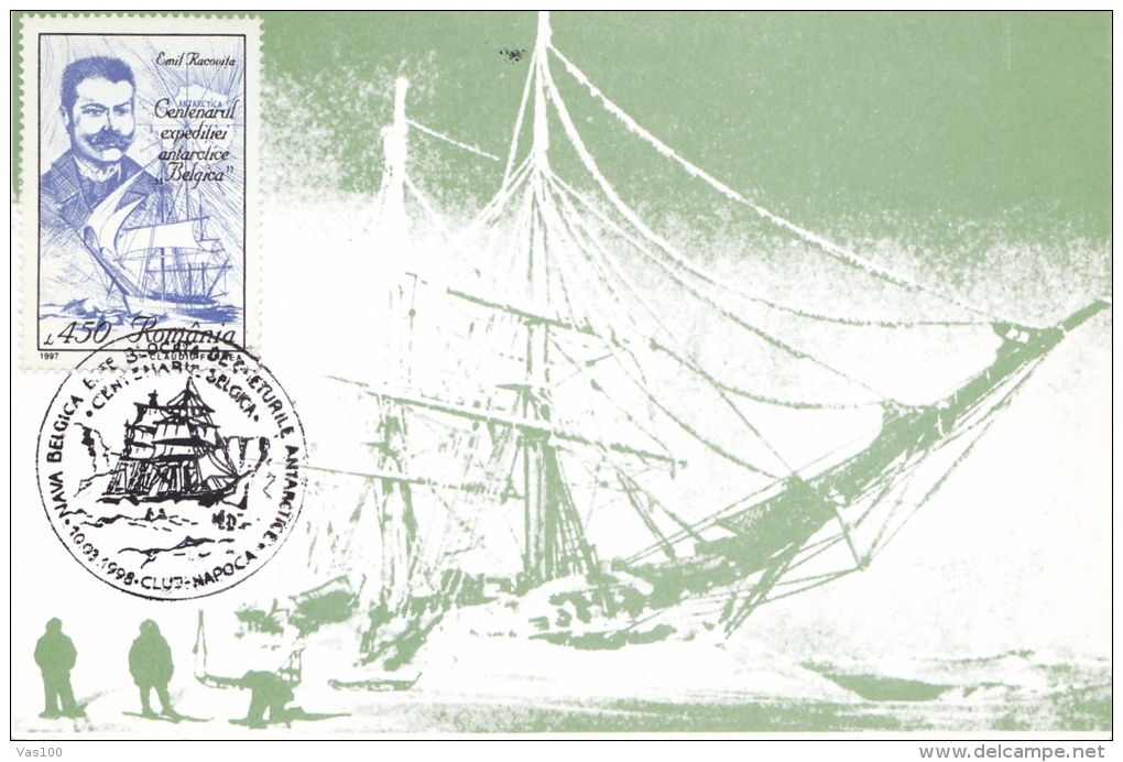 BELGICA SHIP,BELGICA EXPEDITION IN THE ANTARCTIC,EMIL RACOVITA - POLAR EXPLORER, CARTES MAXIMUM,CM, 1998,ROMANIA - Navi Polari E Rompighiaccio