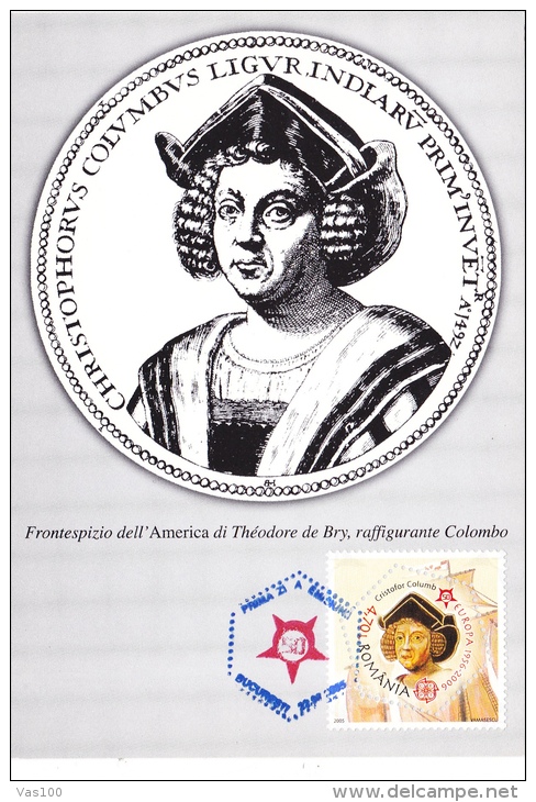 CRISTOPHER COLUMBUS,EXPLORER, MAXICARD, CARTES MAXIMUM, CM, 2005,ROMANIA - Christoffel Columbus
