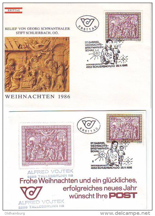 1102w: Österreich 1986, Glückwunschkarte Der ÖPT Gebraucht, Plus FDC, Stp. Schlierbach - Variétés & Curiosités
