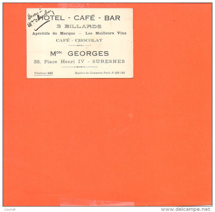 Carte De Visite De Maison Georges - Hotel Café Bar - 39 Place Henri IV - SURESNES - Cartes De Visite