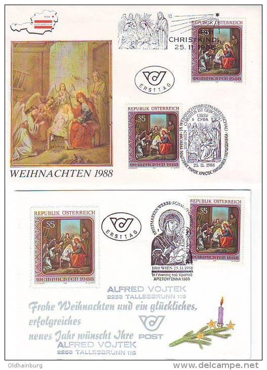 1102l: Österreich 1988, Geschenkkarte Der ÖPT Plus Kombibeleg - Christmas
