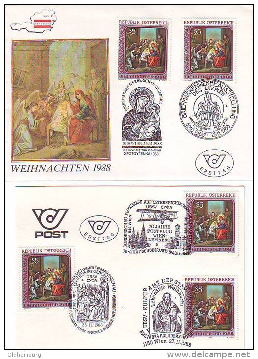 1102j: Österreich Weihnachten 1988, Gute Stempelkombinationen - Abarten & Kuriositäten