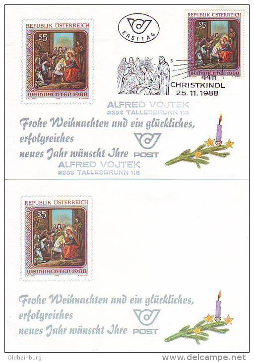 1102i: Österreich Weihnachten 1988, Geschenkkarte Der ÖPT Blanko Und Gebraucht, Sehr Selten - Errors & Oddities