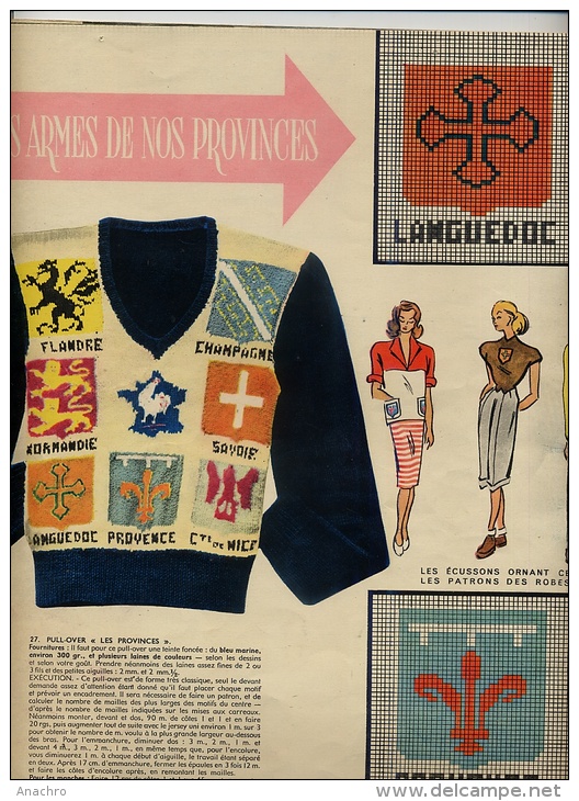 Collection BLEUET 1949 / Revue MODE CREATION BRODERIES BLASONS PROVINCES RAYURES CROCHET - Patrones