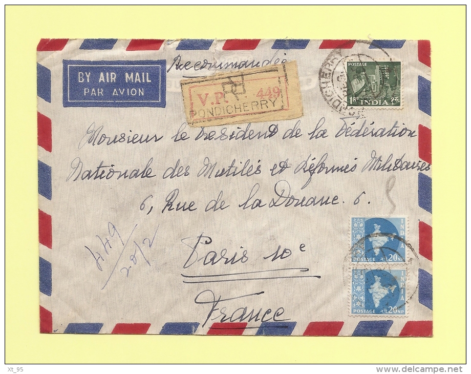 Recommande De Pondichery Pour La France - 1959 - Briefe U. Dokumente