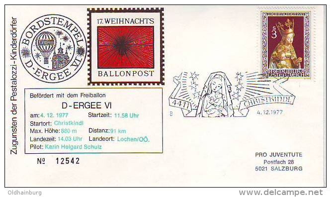 1103s: Österreich 1977, Weihnachts- Ballonpost - Ballonpost