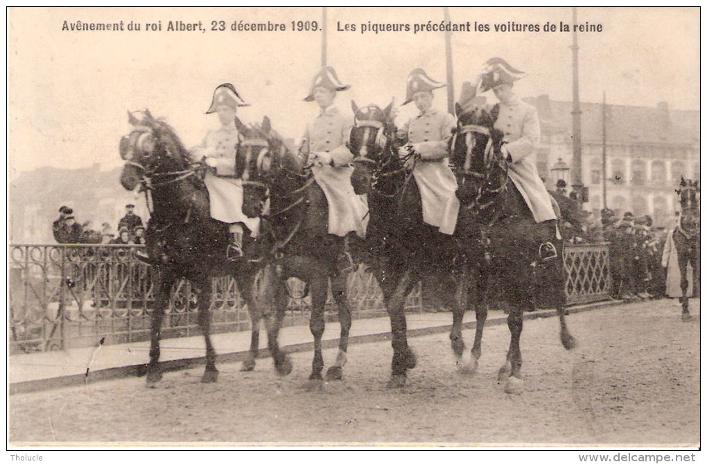 Bruxelles-1909- Avènement Du Roi Albert-Les Piqueurs-Cavaliers- Chevaux - Exp. Vers Quevy-le-Grand (voir Scan) - Famous People