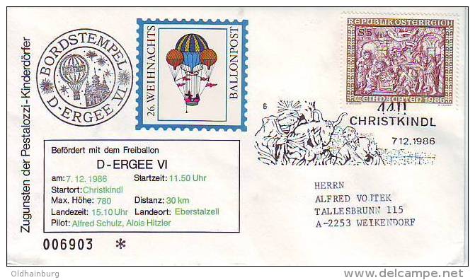 1103t: Österreich 1986, Weihnachts- Ballonpost - Ballonpost