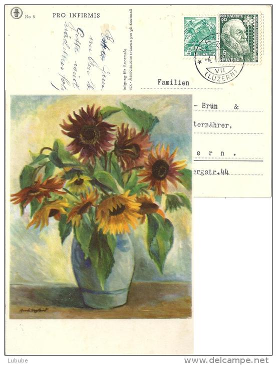 Pro Infirmis Karte "Sonnenblumen" (A.Siegfried)  (Mischfrankatur)          1942 - Lettres & Documents