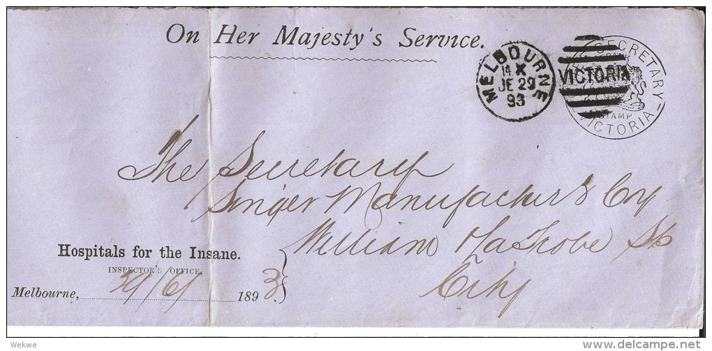 AUSTRALIEN XXL001 / VICTORIA - Dienstbrief Der Irren-Anstalt, Melbourne 1893 - Storia Postale