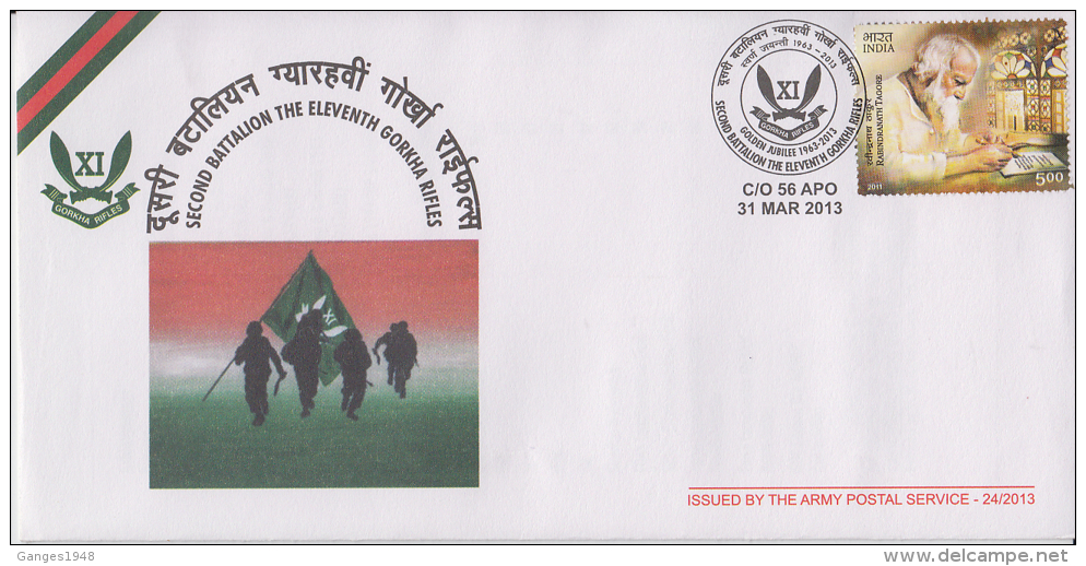 India  2013  Second Battalion The Eleventh Gorkha Rifles  56APO  Special Cover  # 50146 - Storia Postale