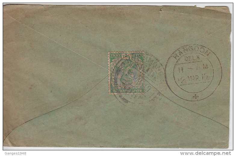 Burma  1917  KG V  1/2A   Cover TO RANGOON  # 50126 - Birmanie (...-1947)