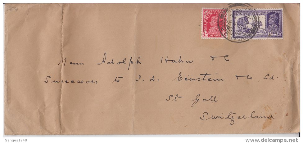 India  1939  KG VI  Bullock Cart Stamp Mailed Cover  BOMBAY To  SWITZERLAND  #  50128 - 1936-47 King George VI