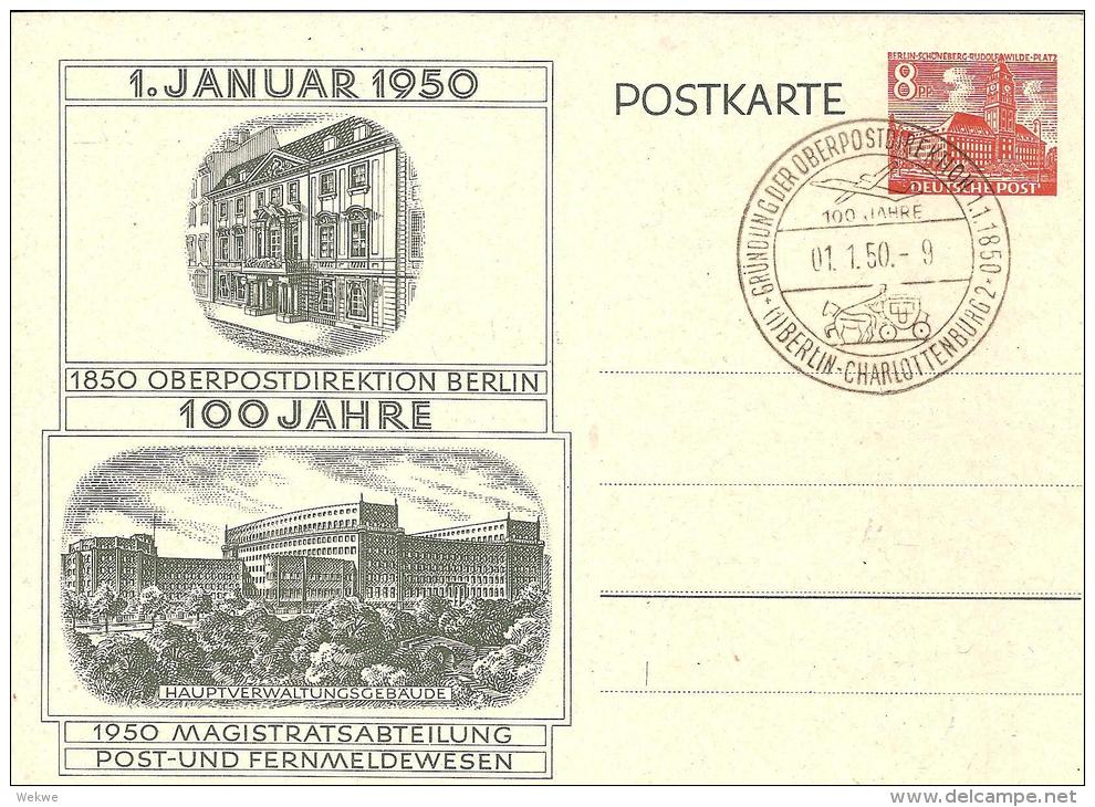 Bln105b/ 100 Jahre OPD Berlin,  1.1. 1950, Mit Sonderstempel - Postkaarten - Gebruikt