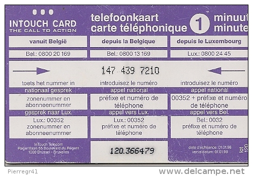 2-CARTE-PREPAYEE-BELGE-INTO UCH-1MN-ALLO HALLO LEO-01/01/98- TBE - Cartes GSM, Recharges & Prépayées