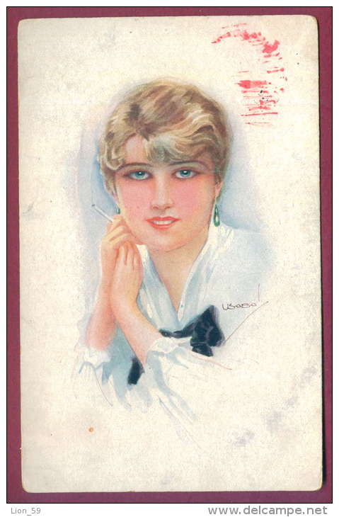 131334 /  Illustrator USABAL - Beautiful Woman With Cigarette - ERKAL 303 / 2 - Usabal