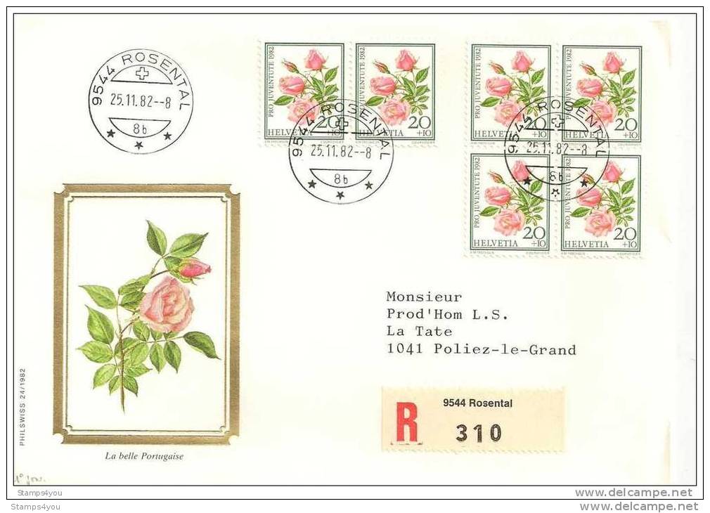 TH - 12138 - Superbe Enveloppe Suisse Recommandée Avec Timbres "roses" Et Cachet De Rosental 1982 - 1er Jour Des Timbres - Roses