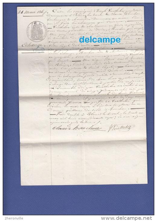 Acte Notarié De 1867 - BLENOD Les TOUL - Echange Entre J. VUATHELOT Et C. BOUCHON, Boulanger - Historical Documents