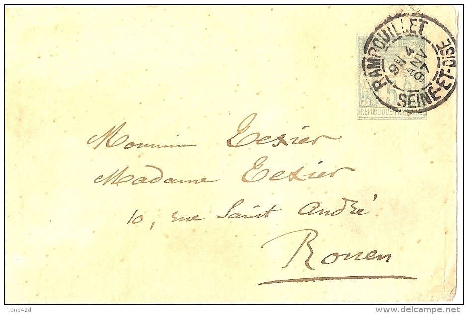 LBR35 - EP ENVELOPPE SAGE 5c RAMBOUILLET / ROUEN JANVIER 1897 - Enveloppes Types Et TSC (avant 1995)