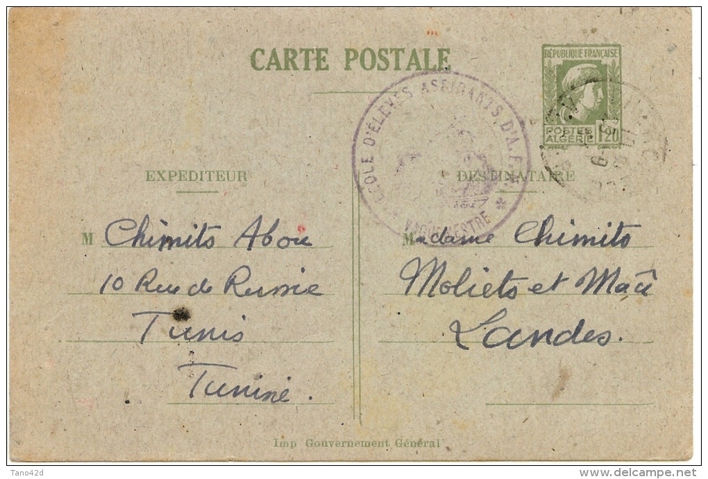 LBR35 - ALGERIE EP CP MARIANNE 1f20 VOYAGEE CHERCHELL SEPTEMBRE 1944 / LANDES  CACHET DE VAGUEMESTRE - Briefe U. Dokumente