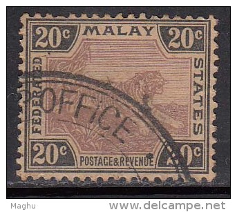 Federated Malay States Used 1900, 20c Wmk  Crown CA, Tiger, Malaysia, Malaya - Federated Malay States