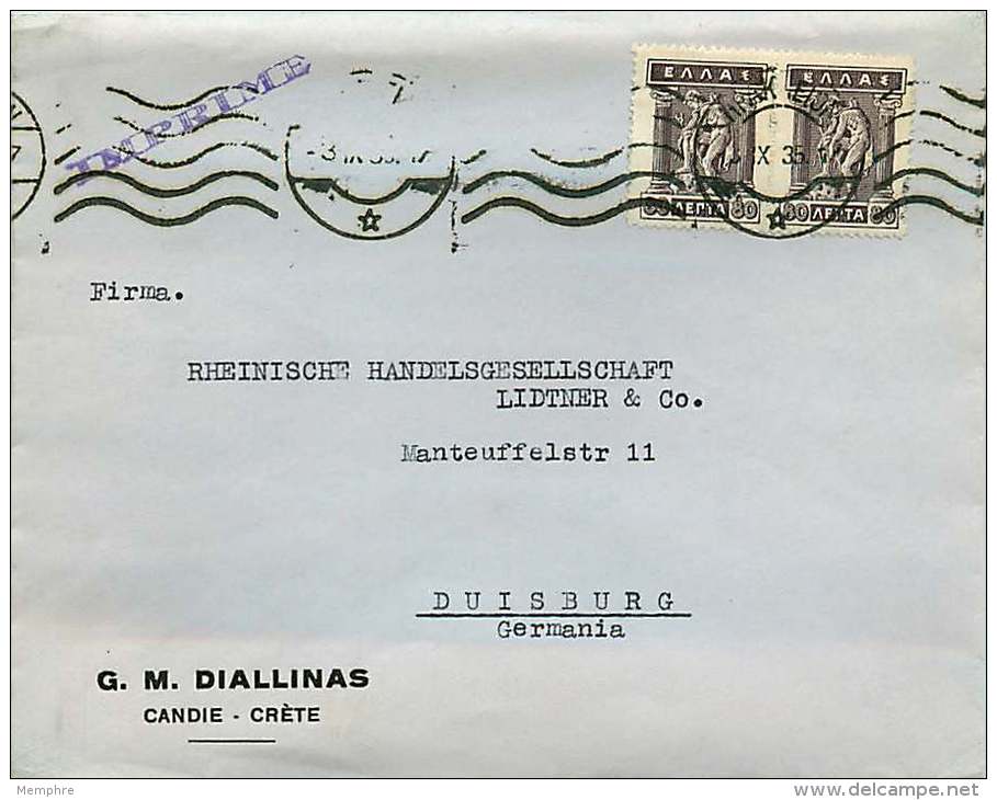 1935 Imprimés Pour L'Allemagne  Hermès 80 Lepta X2 - Briefe U. Dokumente
