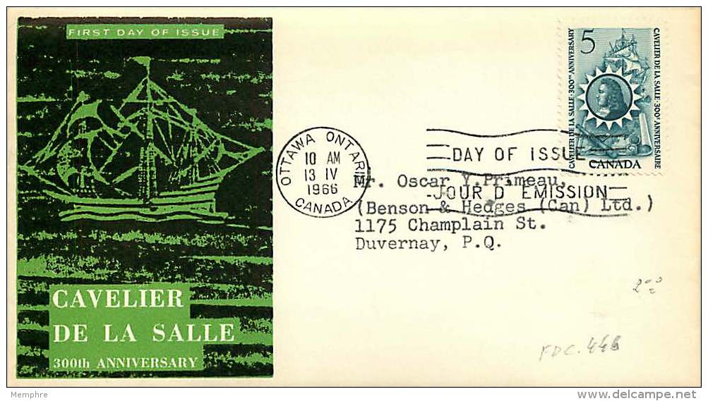 1966 Cavelier De La Salle  Sc 446  Caneco Cachet - 1961-1970