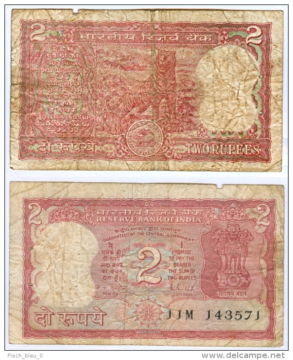 Banknote 2 Indische Rupien Indien India Rupees IR Re Rs Rupie Rupee Geldschein Indian Note Geld - India