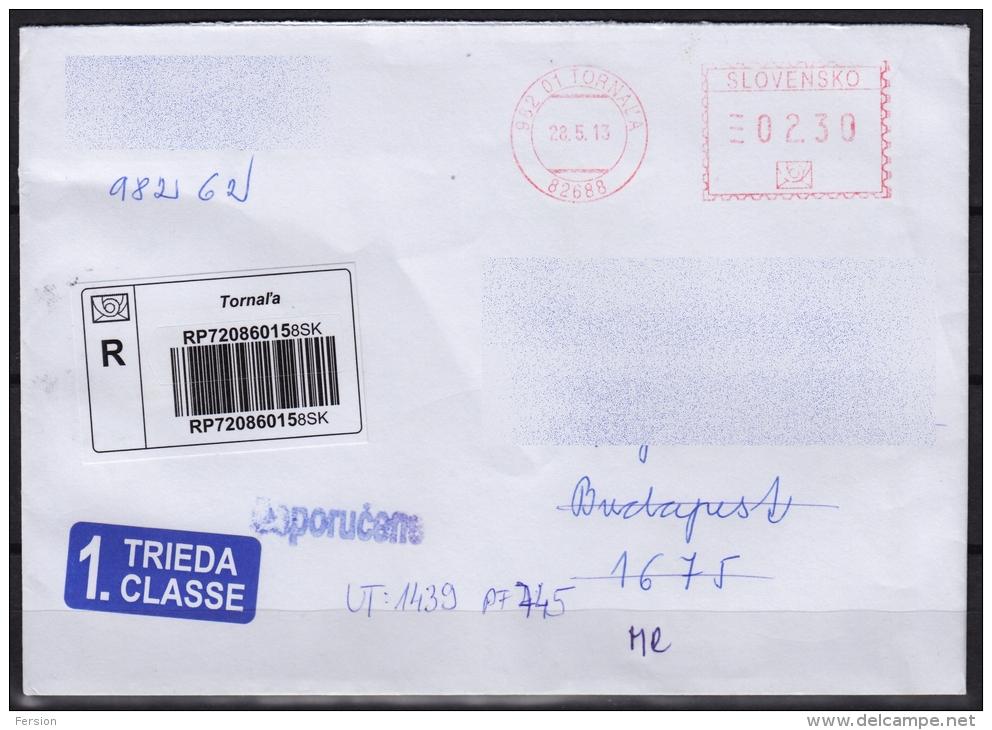 FRANCOTYP Stamp + Priority REGISTERED LETTER To Hungary - Slovakia 2013 - Briefe U. Dokumente