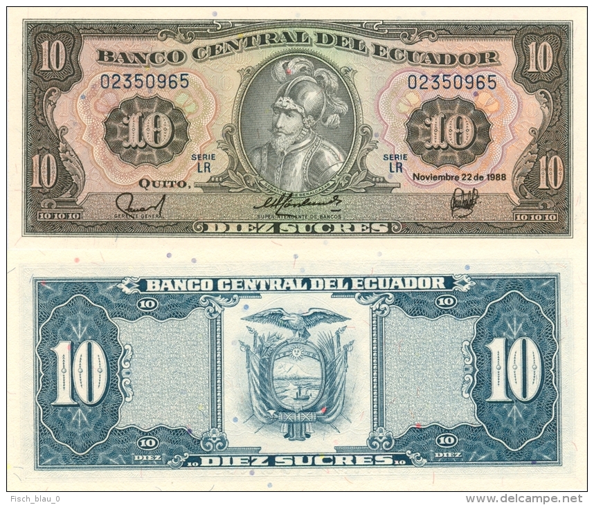 Banknote 10 Ecuadorianische Sucres ECS Ecuador 1988 Ecuadorianischer Sucre Geld Note Money Geld - Ecuador