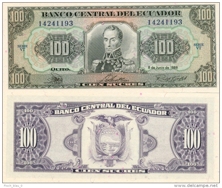 Banknote 100 Ecuadorianische Sucres ECS Ecuador 1988 Ecuadorianischer Sucre Geld Note Money - Ecuador