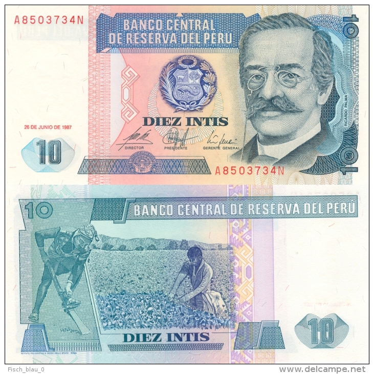 Banknote 10 Intis Peru Inti PEI-V Diez 1987 Geldschein Money Geld Note Peruano Money - Pérou