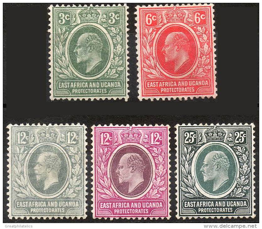 EAST AFRICA & UGANDA 1903/12 EDWARD VII/GEORGE V #32,33,35,37,44 MH HR CV$51.00.  (DEL01) - Protectorats D'Afrique Orientale Et D'Ouganda