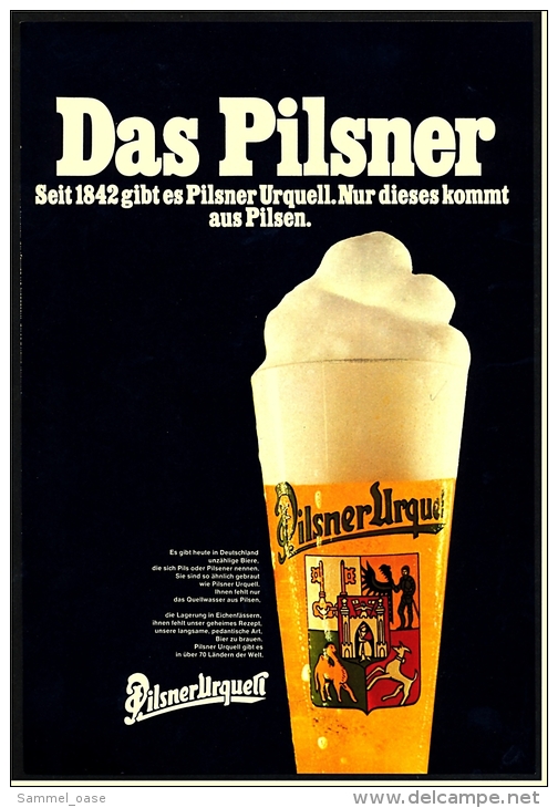Reklame Werbeanzeige  ,  Pilsner Urquell  -  Das Pilsner  -  Nur Dieses Kommt Aus Pilsen ,  Von 1977 - Alcohols