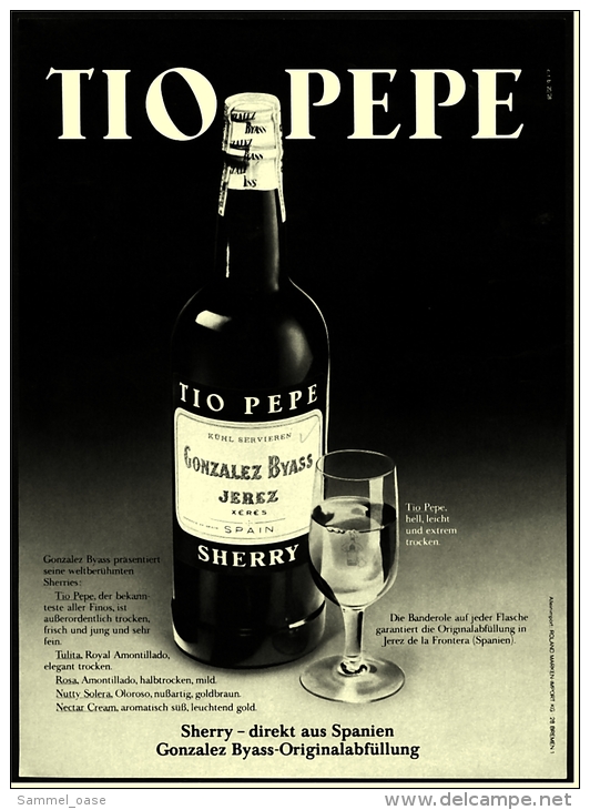 Reklame Werbeanzeige  ,  Tio Pepe Sherry  -  Gonzales Byass Jerez  -  Von 1975 - Alcohols