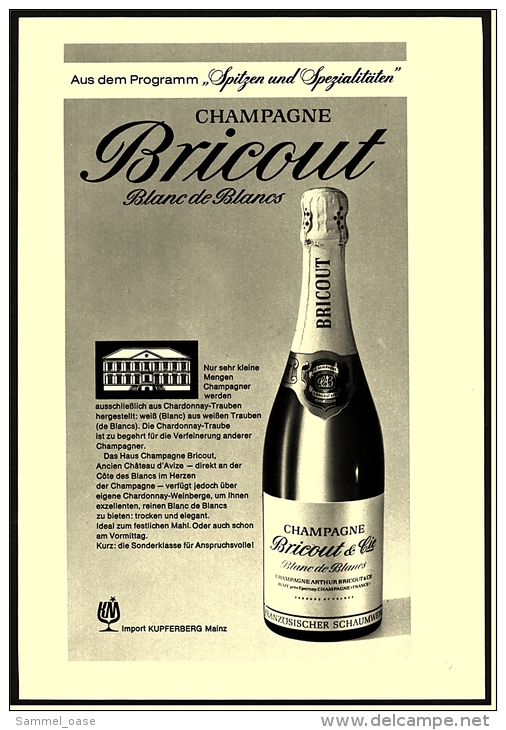 Reklame Werbeanzeige  ,  Champagne Bricout  -  Blanc De Blancs  -  Von 1970 - Alkohol