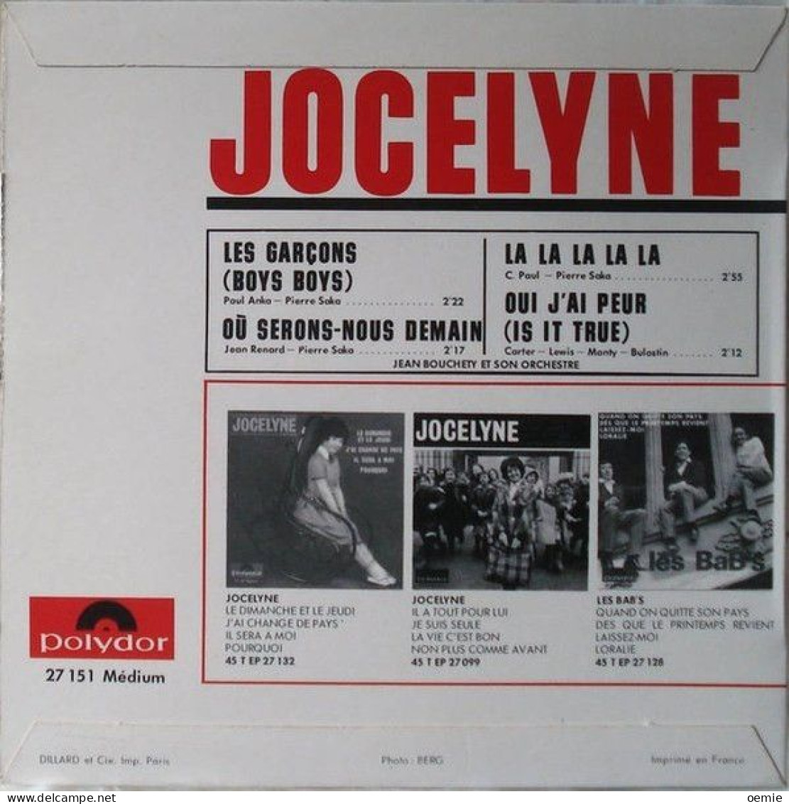 JOCELYNE  °  LES GARCONS - Autres - Musique Française