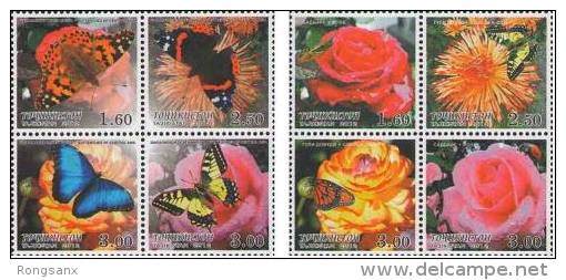 2012 TAJIKISTAN Butterflies And Flowers. 8v (2 Blocks Of 4v) - Tadschikistan