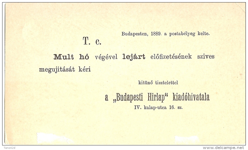 LBR35 - HONGRIE EP CP AVEC REPIQUAGE AU VERSO - VOYAGEE BUDAPEST / PAPA OCTOBRE 1889 - Postal Stationery