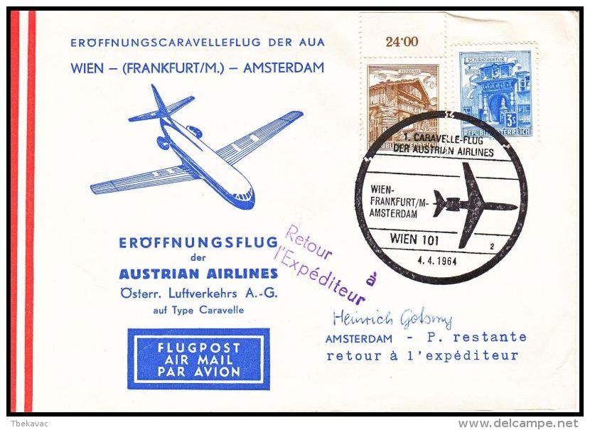 Austria 1964, Airmail Cover Wien To Amsterdam , Retour - Autres & Non Classés