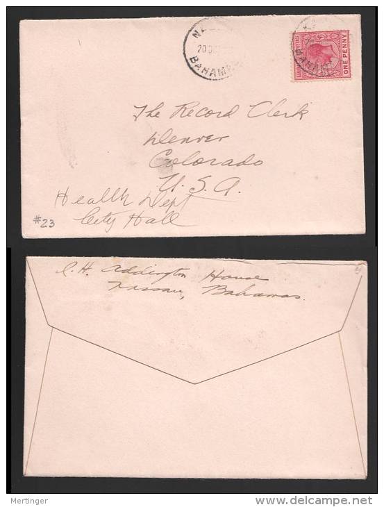 Bahamas 1935 Cover To USA DENVER - 1859-1963 Colonie Britannique