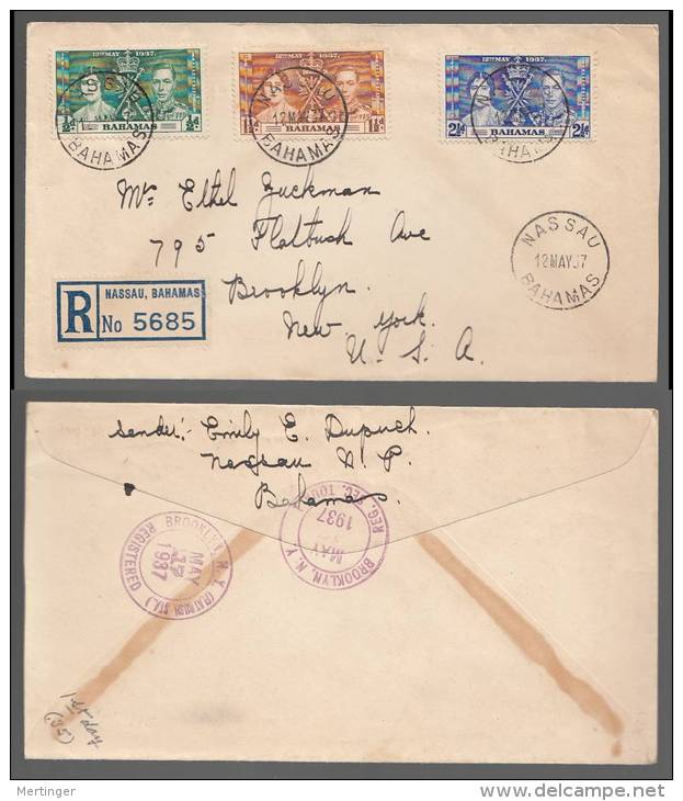 Bahamas 1937 FDC Registered Cover To USA Royal Wedding - 1859-1963 Colonie Britannique